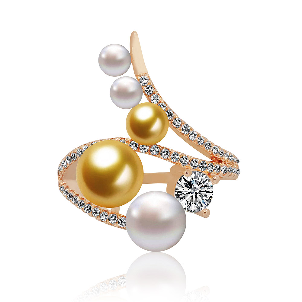 Pave Set Champ White Tone Pearl Ring